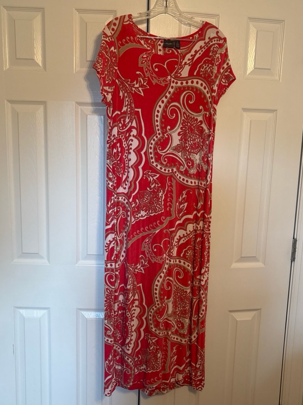 Red and Cream Paisley Maxi Dress - Women's